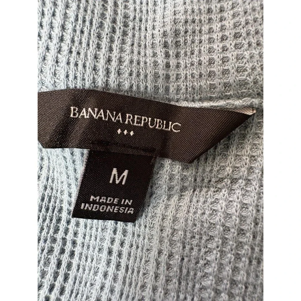 Banana Republic Polo Shirt Mens M Blue Cotton Poly Stretch Pocket Knit Textured